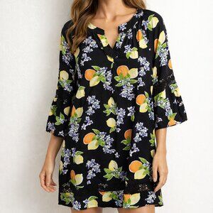 Womens Tunic Top Blouse Short Dress Fruit Floral Lace XL Cottage Core LS